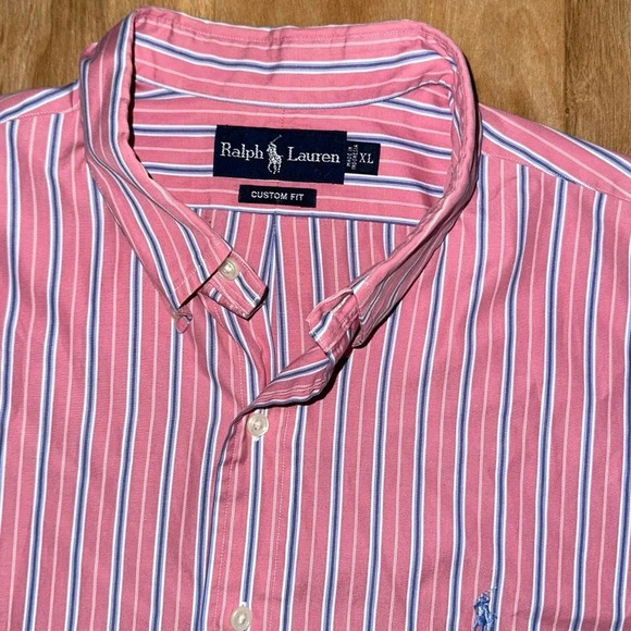 RALPH LAUREN POLO BUTTON UP SHIRT SLEEVE COLLARED SHIRT SIZE XL PINK BLUE STRIPE - Picture 2 of 4